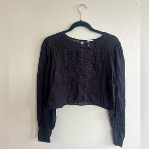 Aritzia Black Lace Eyelet Detail Women's Top Long Sleeve